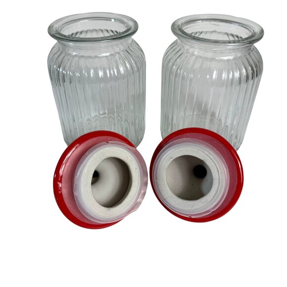 Rustic Red Rooster Glass Jars Set of 2 Ribbed Airtight Lid Farmhouse Kitchen VTG - Picture 6 of 14